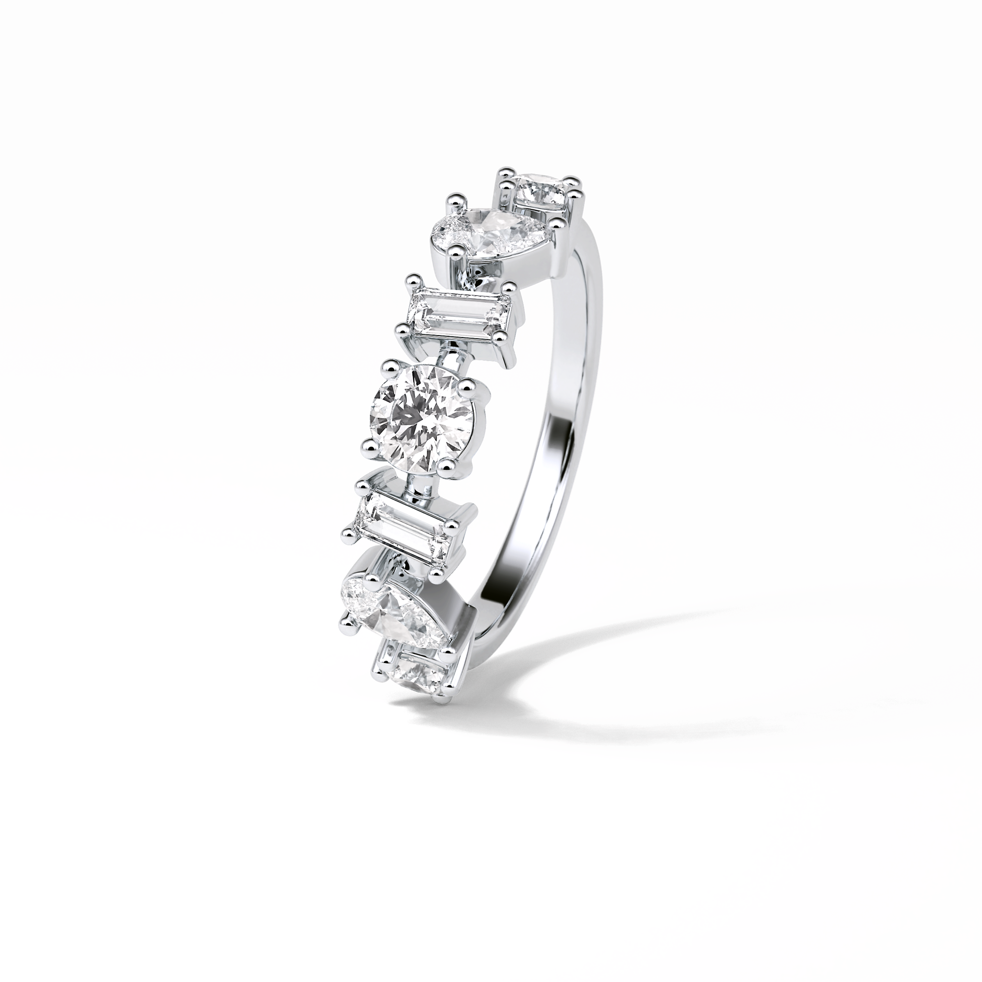1.4 TCW Pear, Baguette & Round Shaped Wedding Band 6