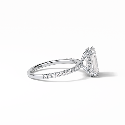 Emerald Hidden Halo & Pave Lab Grown Diamond Engagement Ring