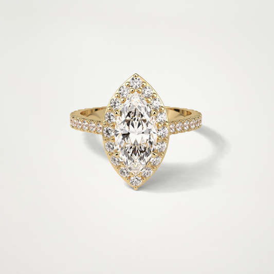 Marquise Pave & Halo Lab Grown Diamond Engagement Ring