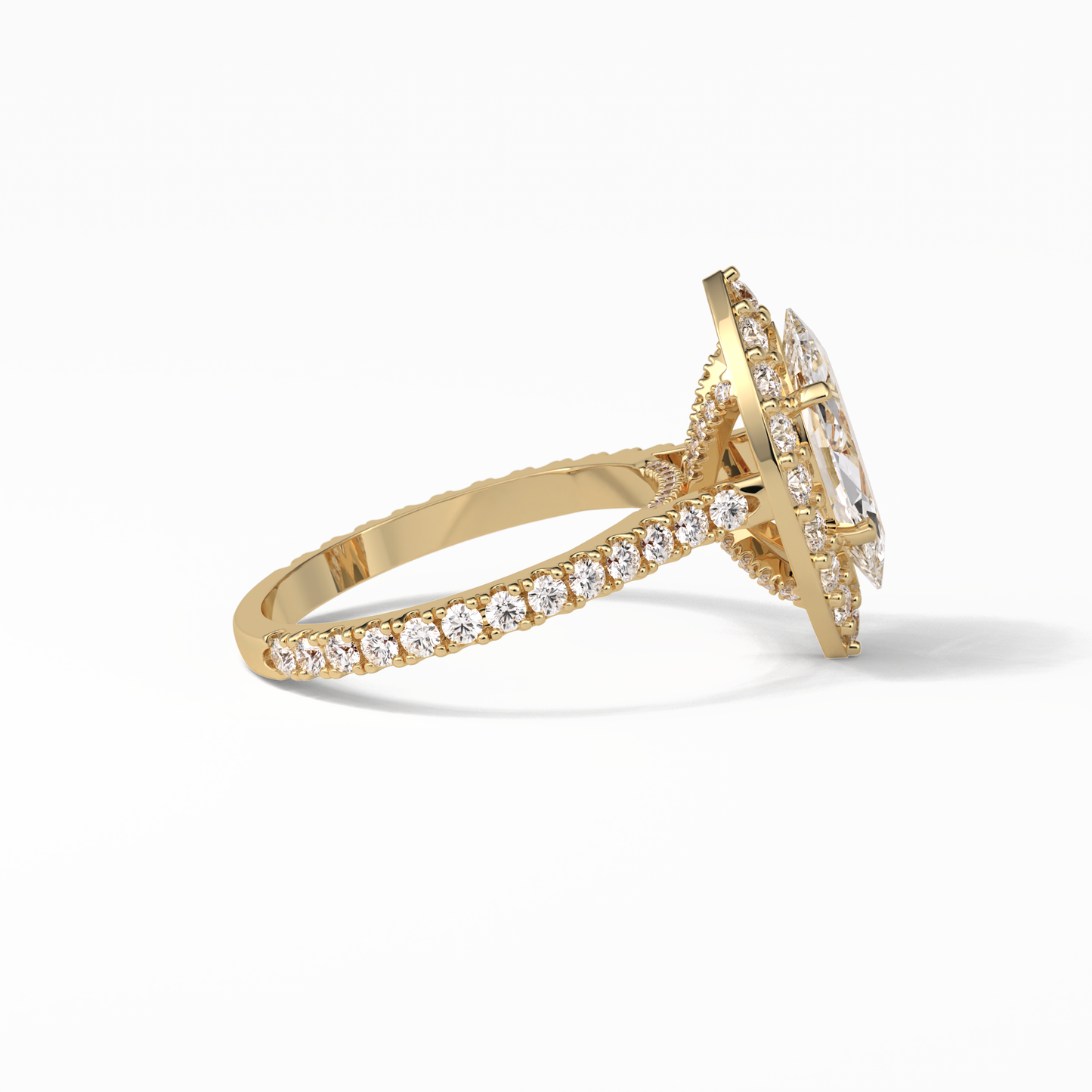 Marquise Pave & Halo Lab Grown Diamond Engagement Ring