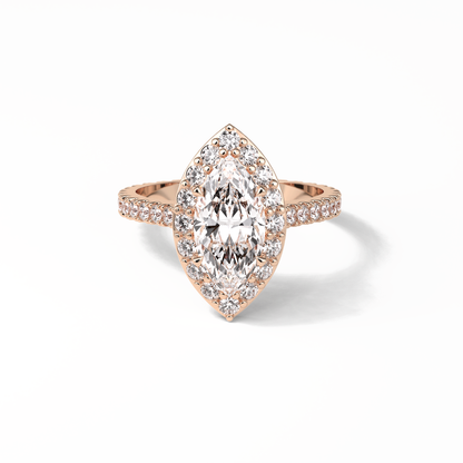 Marquise Pave & Halo Lab Grown Diamond Engagement Ring