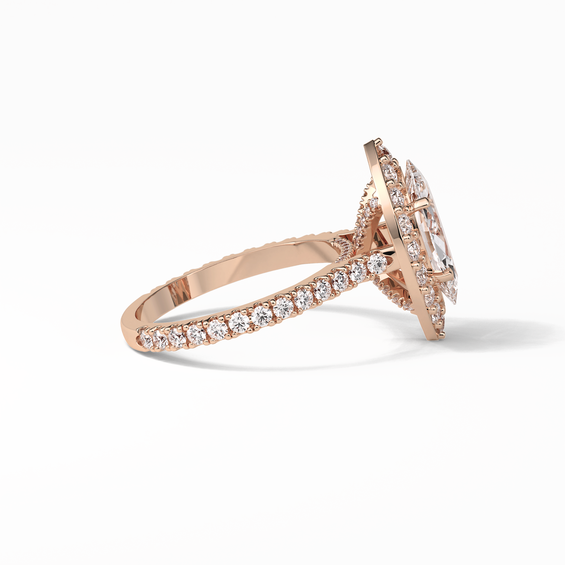 Marquise Pave & Halo Lab Grown Diamond Engagement Ring