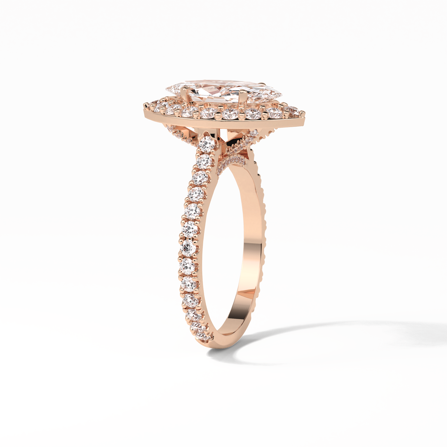 Marquise Pave & Halo Lab Grown Diamond Engagement Ring