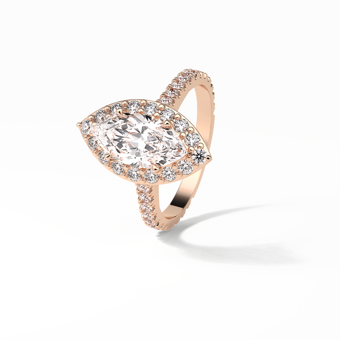 Marquise Pave & Halo Lab Grown Diamond Engagement Ring