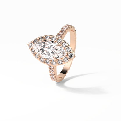 Marquise Pave & Halo Lab Grown Diamond Engagement Ring