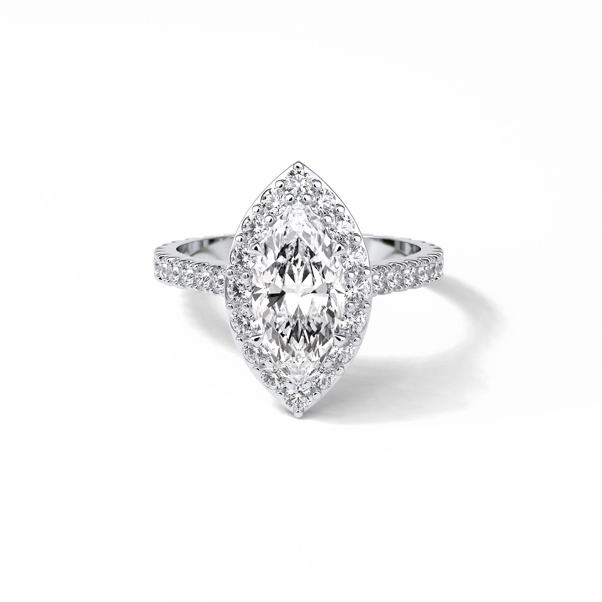 Marquise Pave & Halo Lab Grown Diamond Engagement Ring