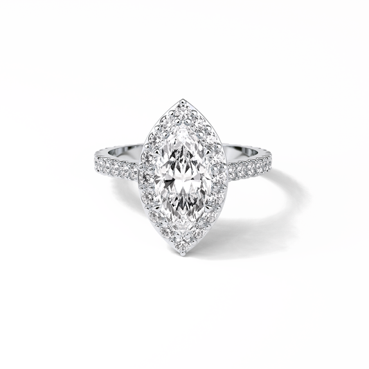 Marquise Pave & Halo Lab Grown Diamond Engagement Ring
