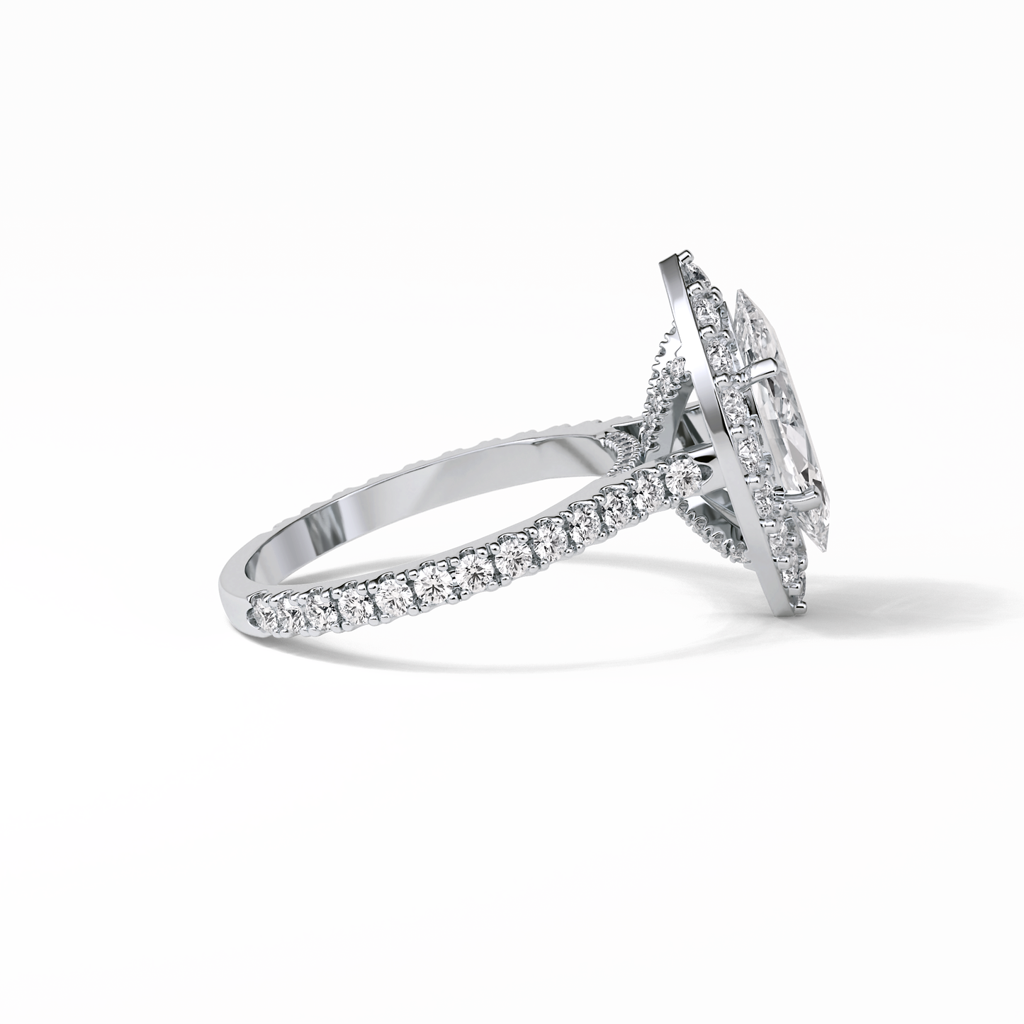 Marquise Pave & Halo Lab Grown Diamond Engagement Ring