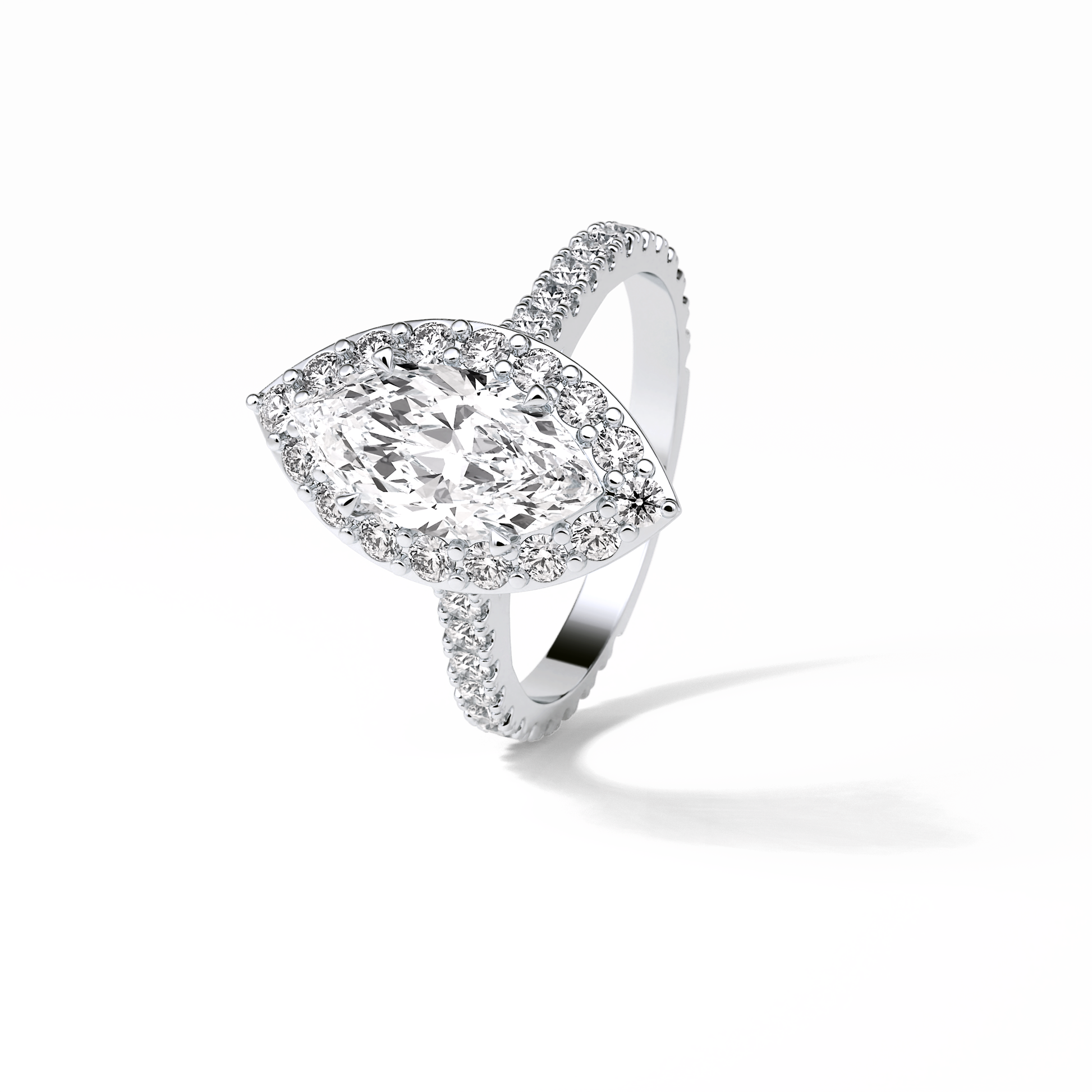 Marquise Pave & Halo Lab Grown Diamond Engagement Ring