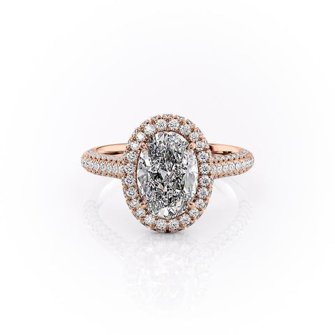 2.10 CT Oval Cut Halo Triple Pave Setting Moissanite Engagement Ring 12