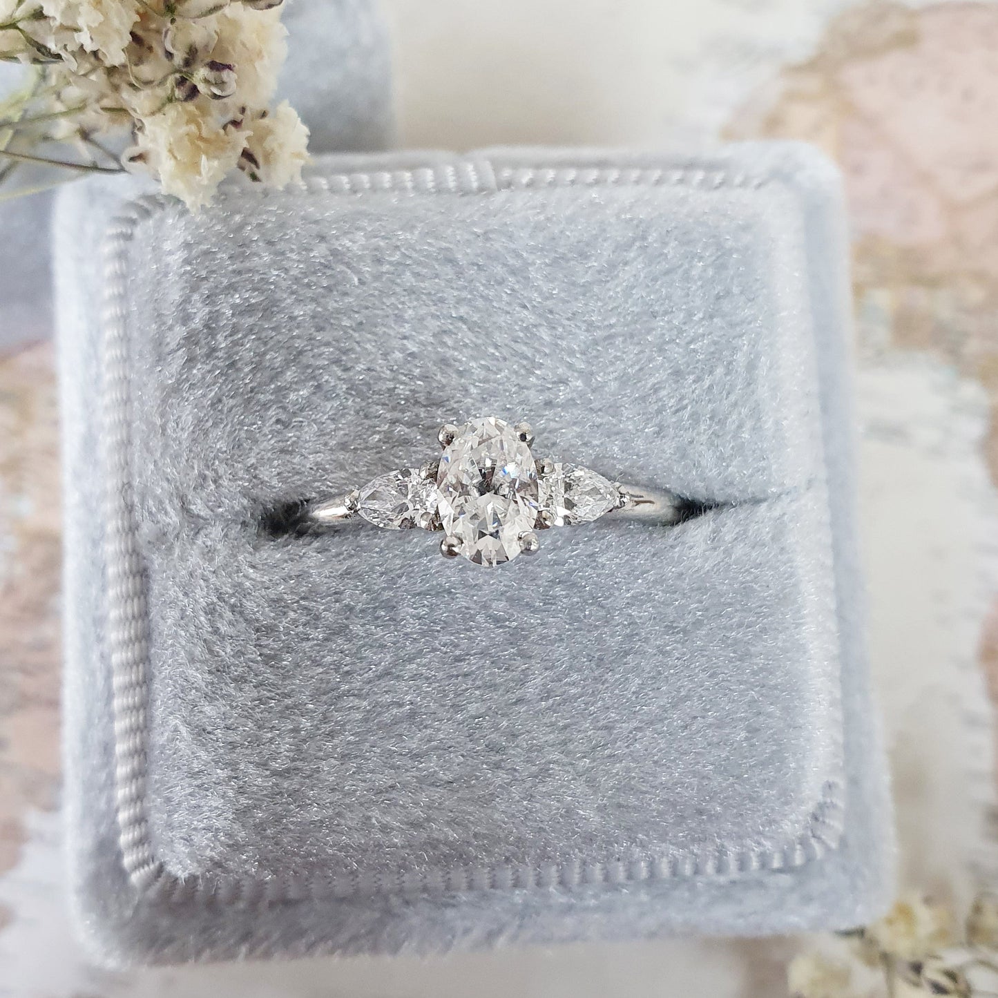 0.40 CT Oval Three Stones Lab Grown Diamond Engagement Ring