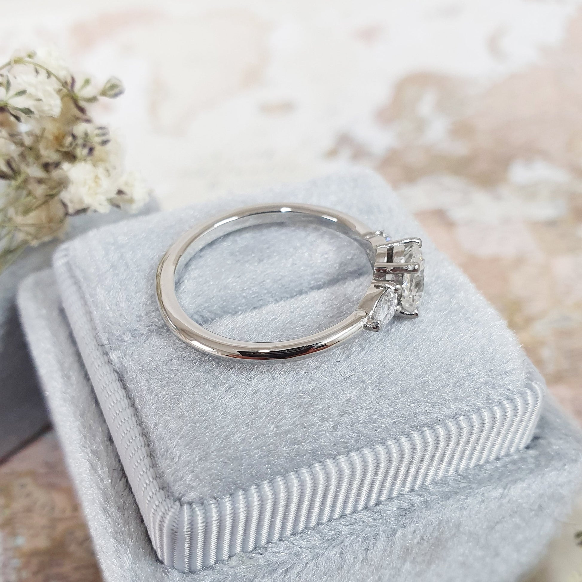 0.40 CT Oval Three Stones Lab Grown Diamond Engagement Ring