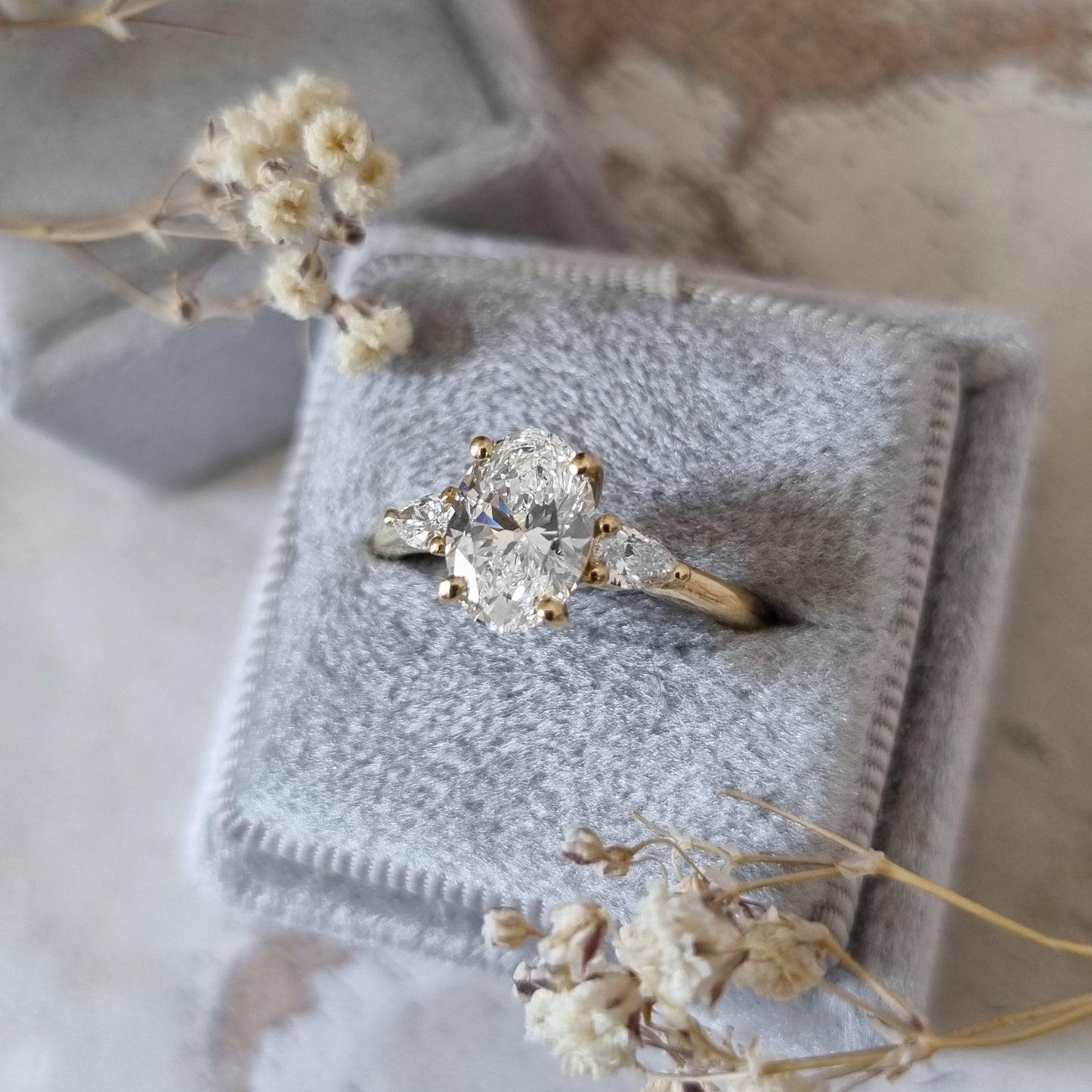 1.50 CT Oval Three Stones Lab Grown Diamond Engagement Ring