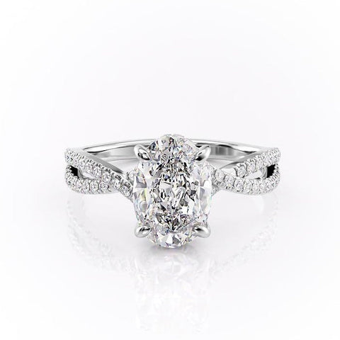 2.10 CT Oval Solitaire Cross Over Pave Set Moissanite Engagement Ring 10