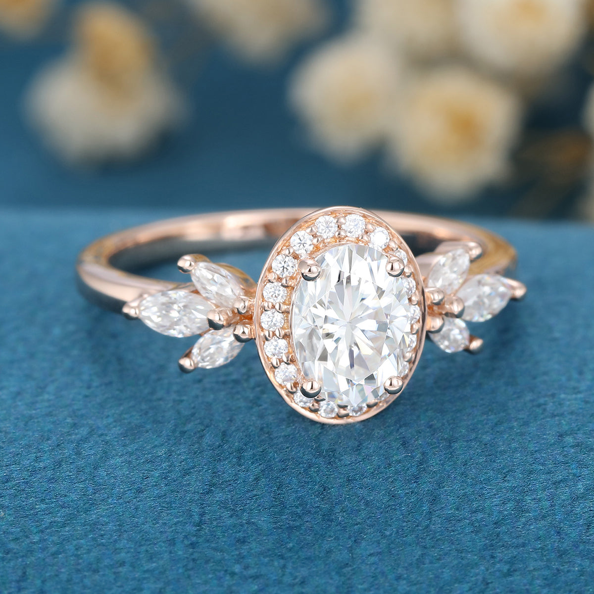 Oval Cluster Lab Grown Diamond Engagement Ring