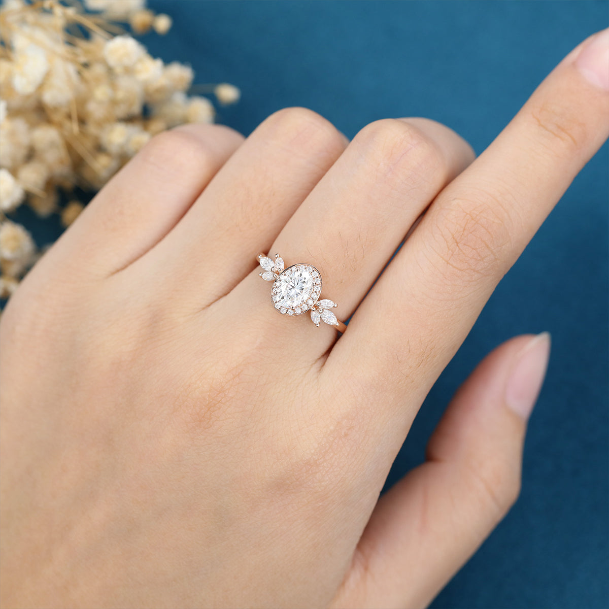 Oval Cluster Lab Grown Diamond Engagement Ring