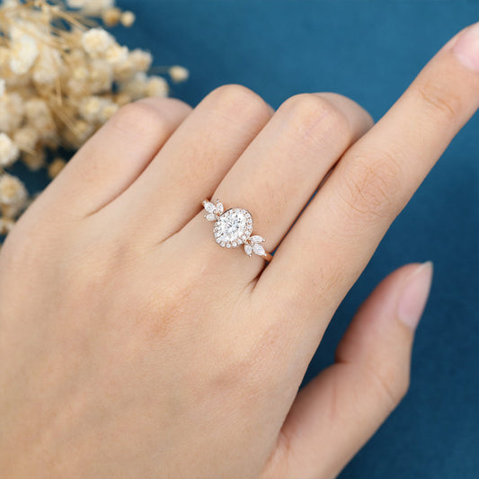 Oval Cluster Lab Grown Diamond Engagement Ring