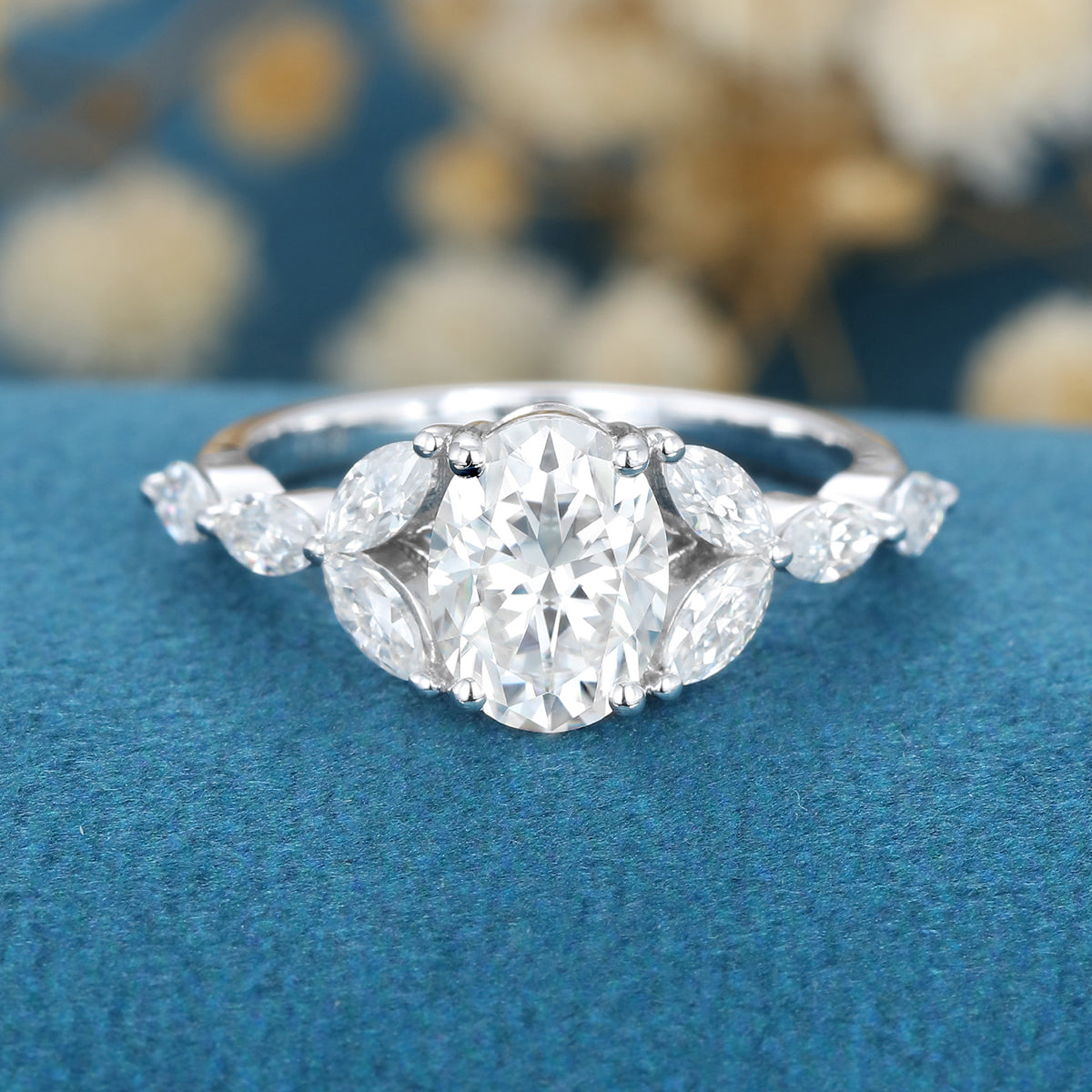 Oval Cluster Lab Grown Diamond Engagement Ring