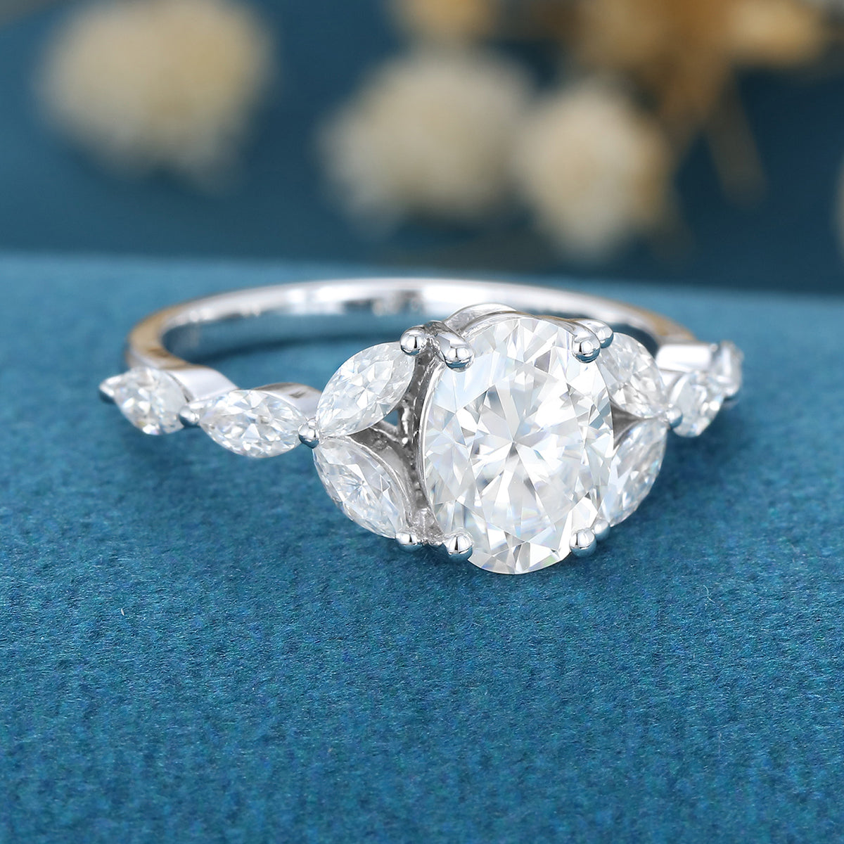 Oval Cluster Lab Grown Diamond Engagement Ring