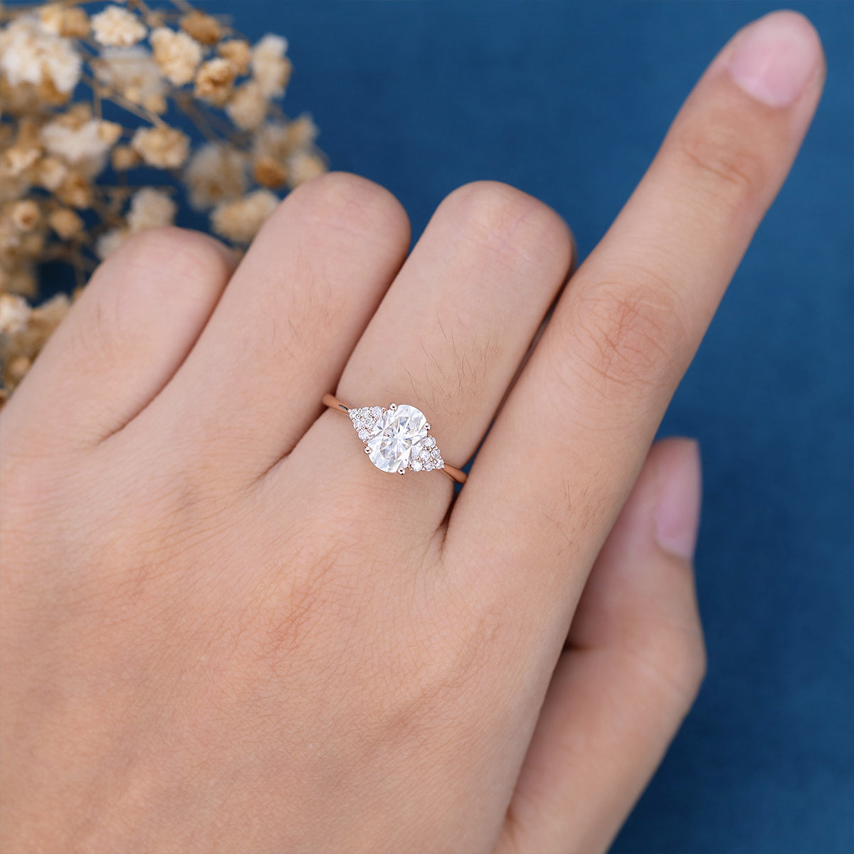 Oval Cluster Lab Grown Diamond Engagement Ring