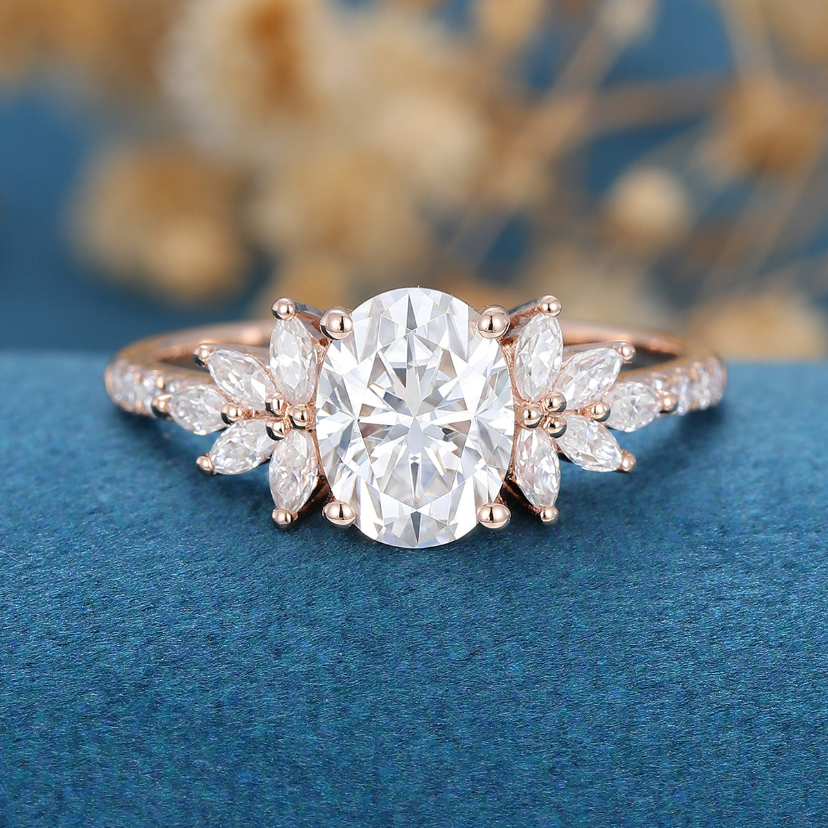 Oval Cluster Lab Grown Diamond Engagement Ring