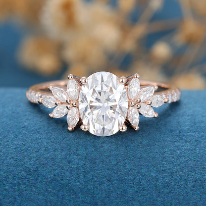 Oval Cluster Lab Grown Diamond Engagement Ring