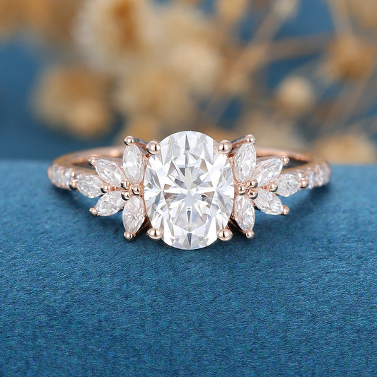 Oval Cluster Lab Grown Diamond Engagement Ring