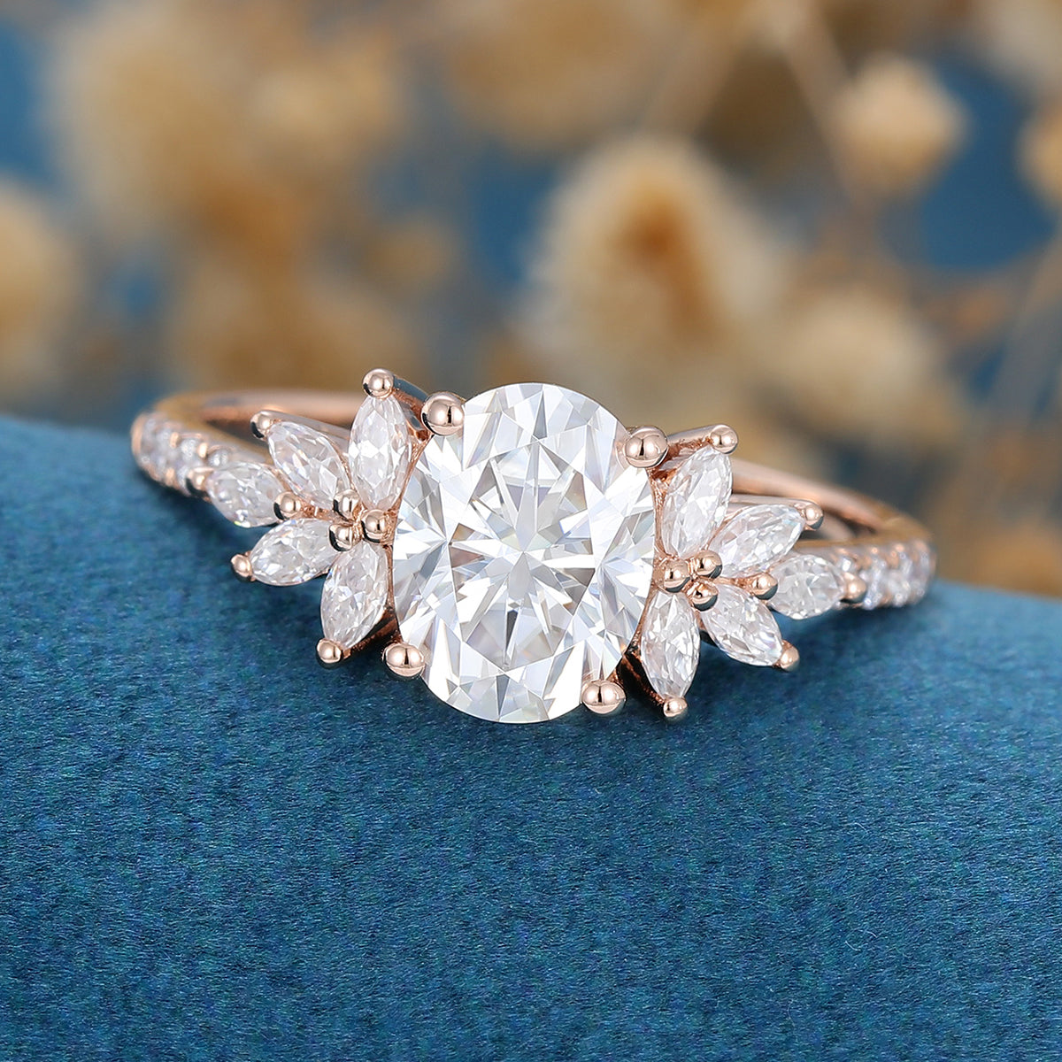 Oval Cluster Lab Grown Diamond Engagement Ring