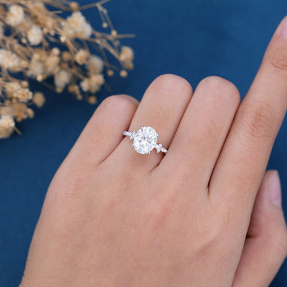 Oval Cluster Lab Grown Diamond Engagement Ring