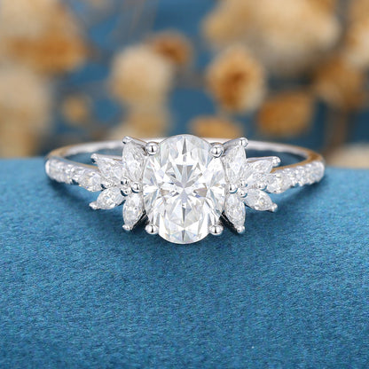 Oval Cluster Lab Grown Diamond Engagement Ring
