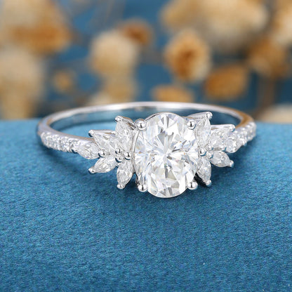 Oval Cluster Lab Grown Diamond Engagement Ring