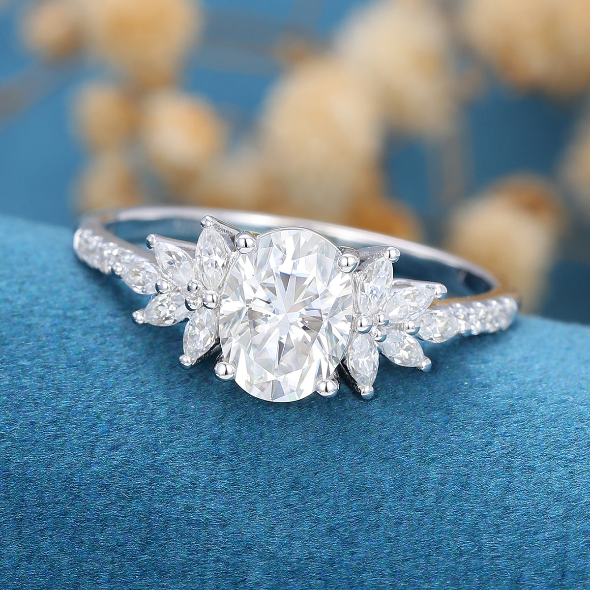 Oval Cluster Lab Grown Diamond Engagement Ring