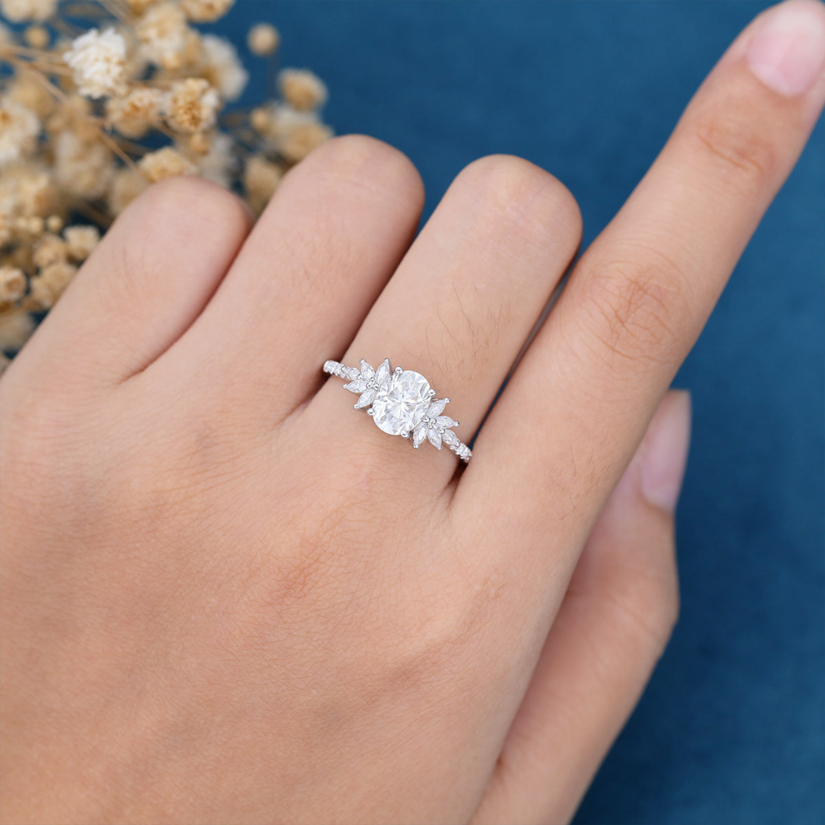 Oval Cluster Lab Grown Diamond Engagement Ring