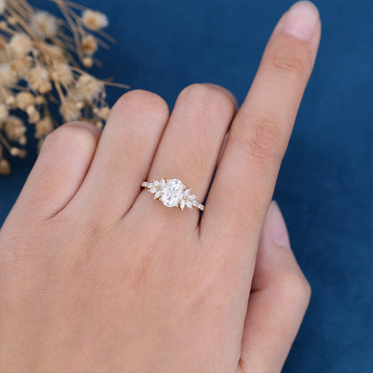 Oval Cluster Lab Grown Diamond Engagement Ring