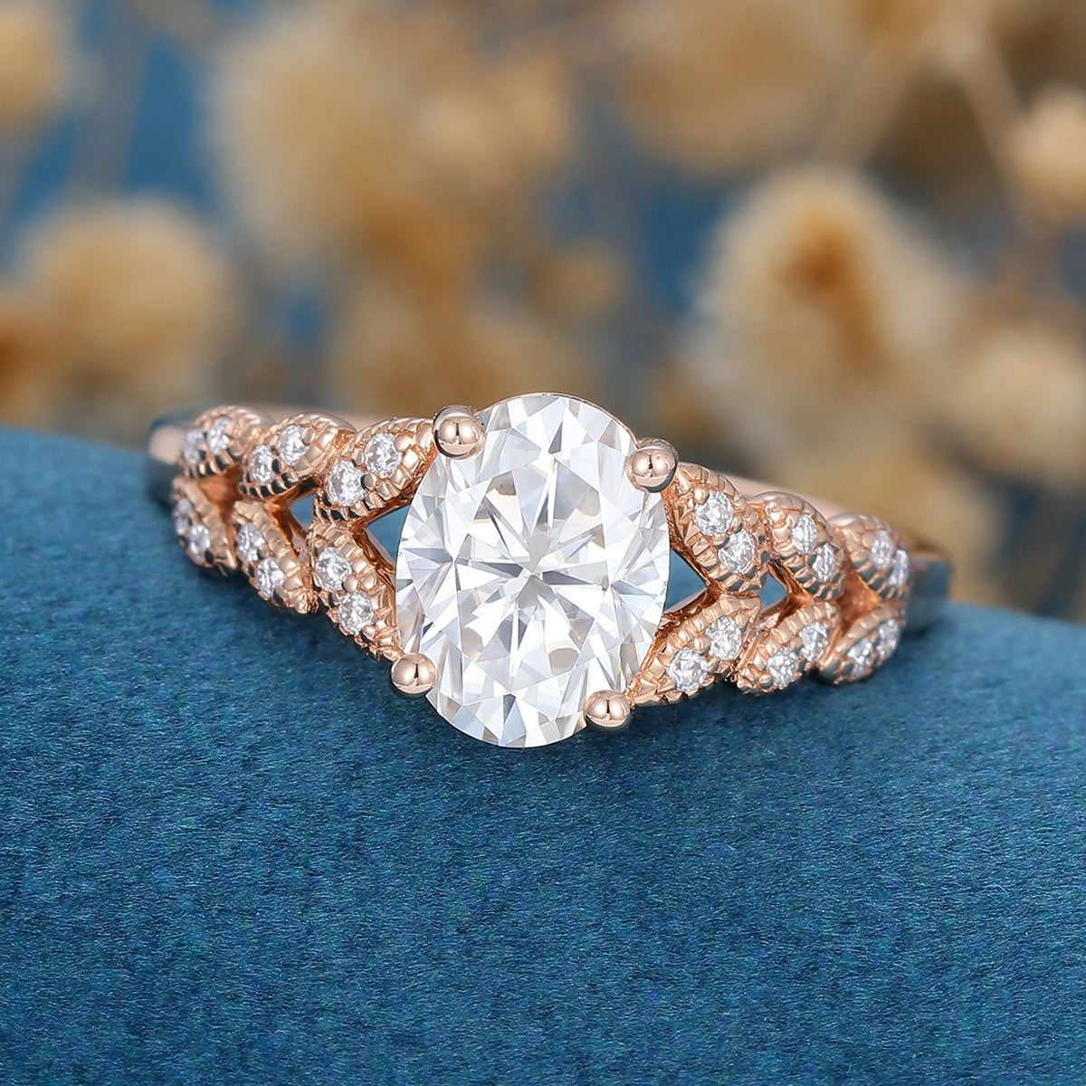 Oval Cluster Lab Grown Diamond Engagement Ring