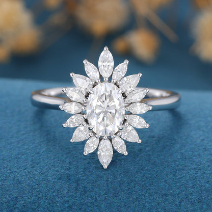 Oval Cluster Lab Grown Diamond Engagement Ring
