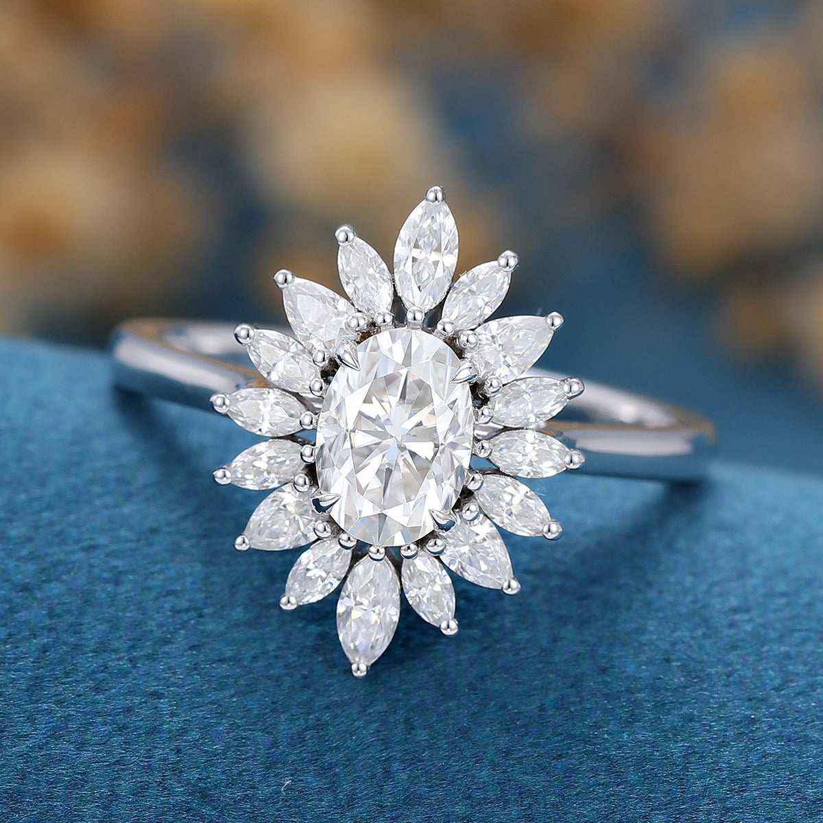 Oval Cluster Lab Grown Diamond Engagement Ring