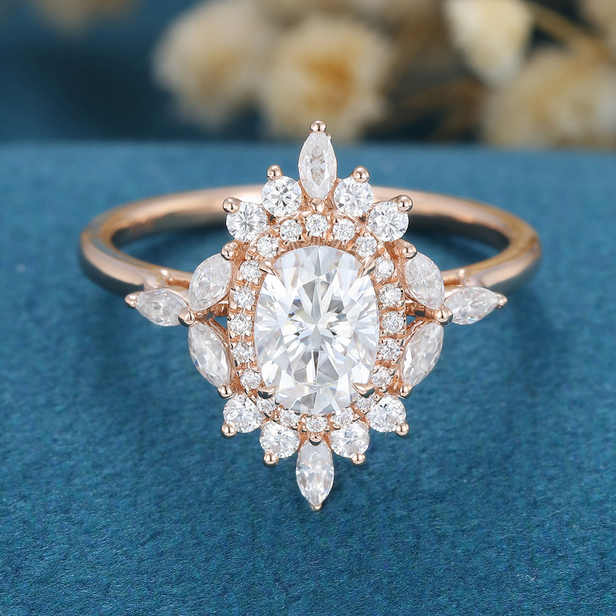 Oval Cluster Lab Grown Diamond Engagement Ring