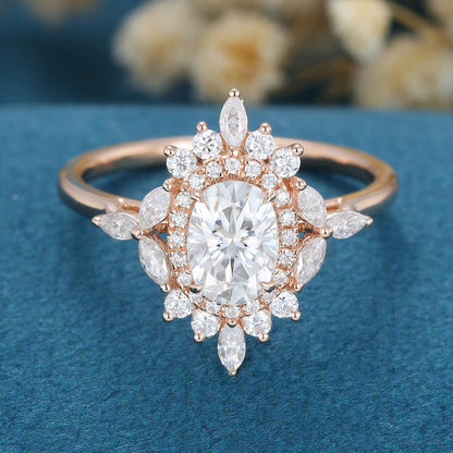 Oval Cluster Lab Grown Diamond Engagement Ring