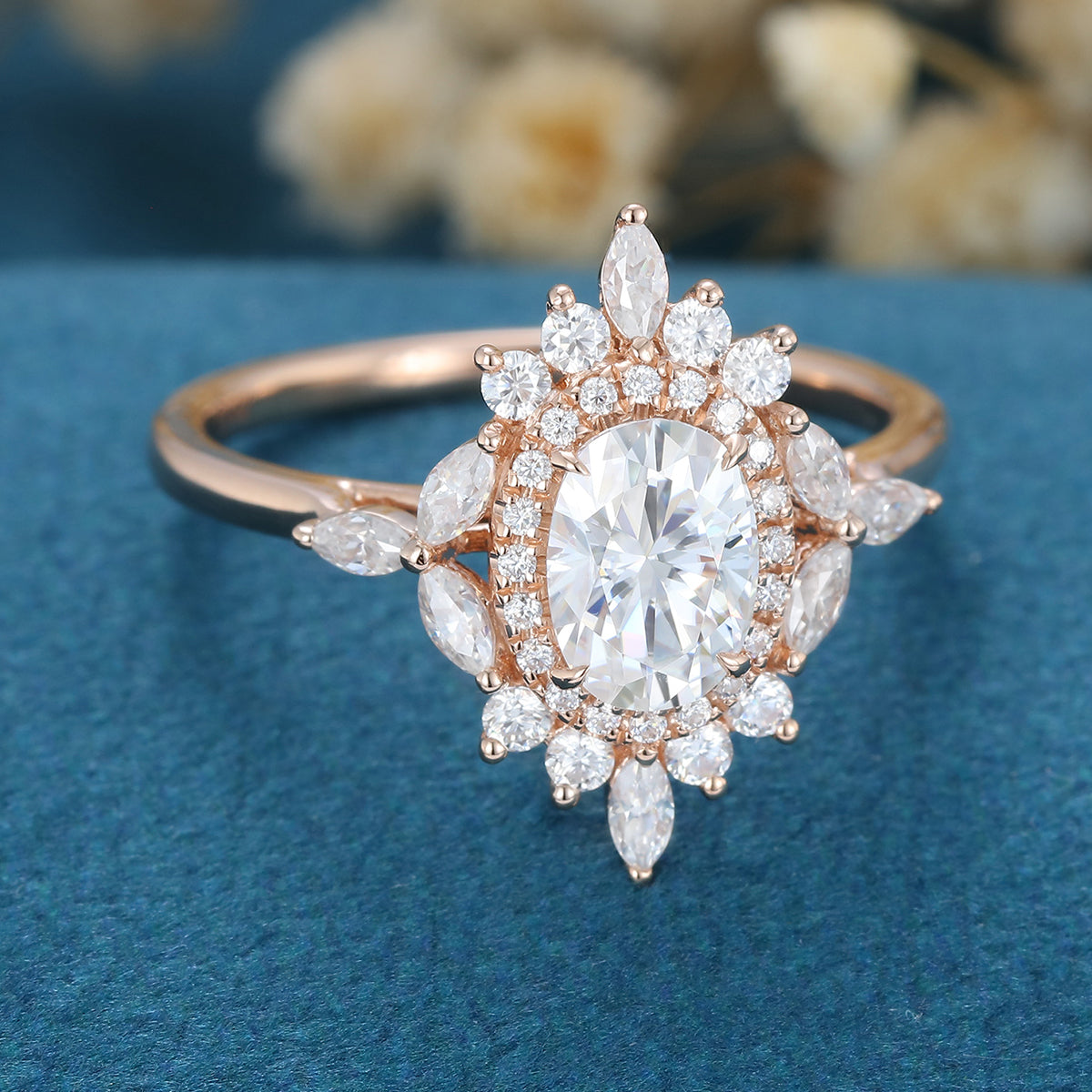 Oval Cluster Lab Grown Diamond Engagement Ring