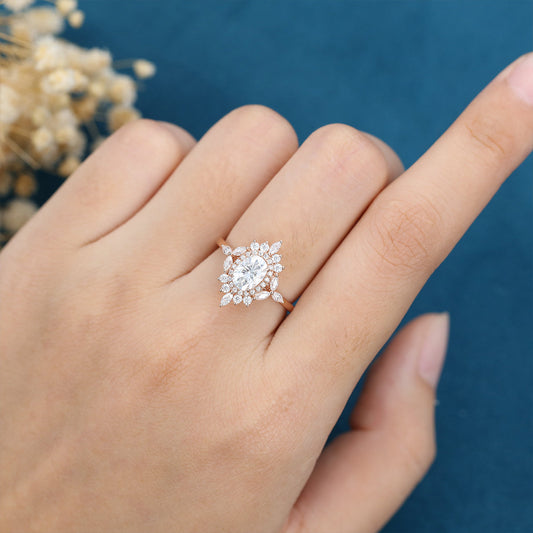 Oval Cluster Lab Grown Diamond Engagement Ring