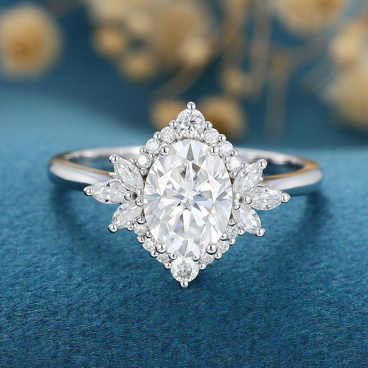 Oval Cluster Lab Grown Diamond Engagement Ring