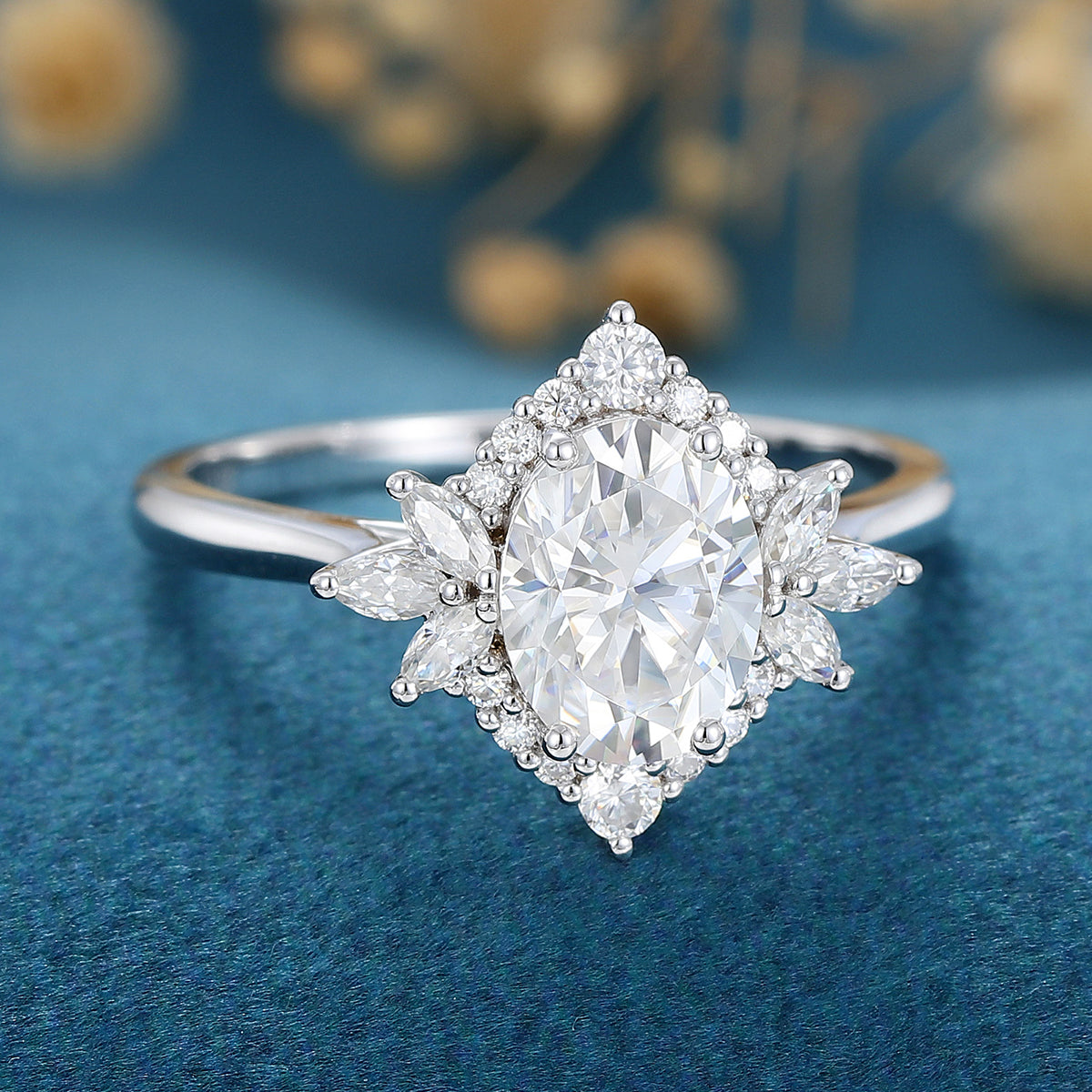Oval Cluster Lab Grown Diamond Engagement Ring