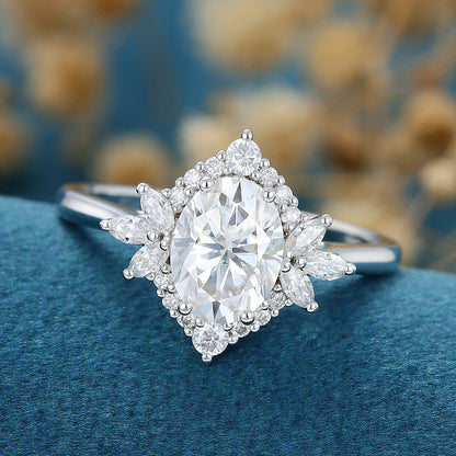 Oval Cluster Lab Grown Diamond Engagement Ring
