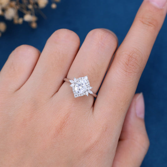 Oval Cluster Lab Grown Diamond Engagement Ring