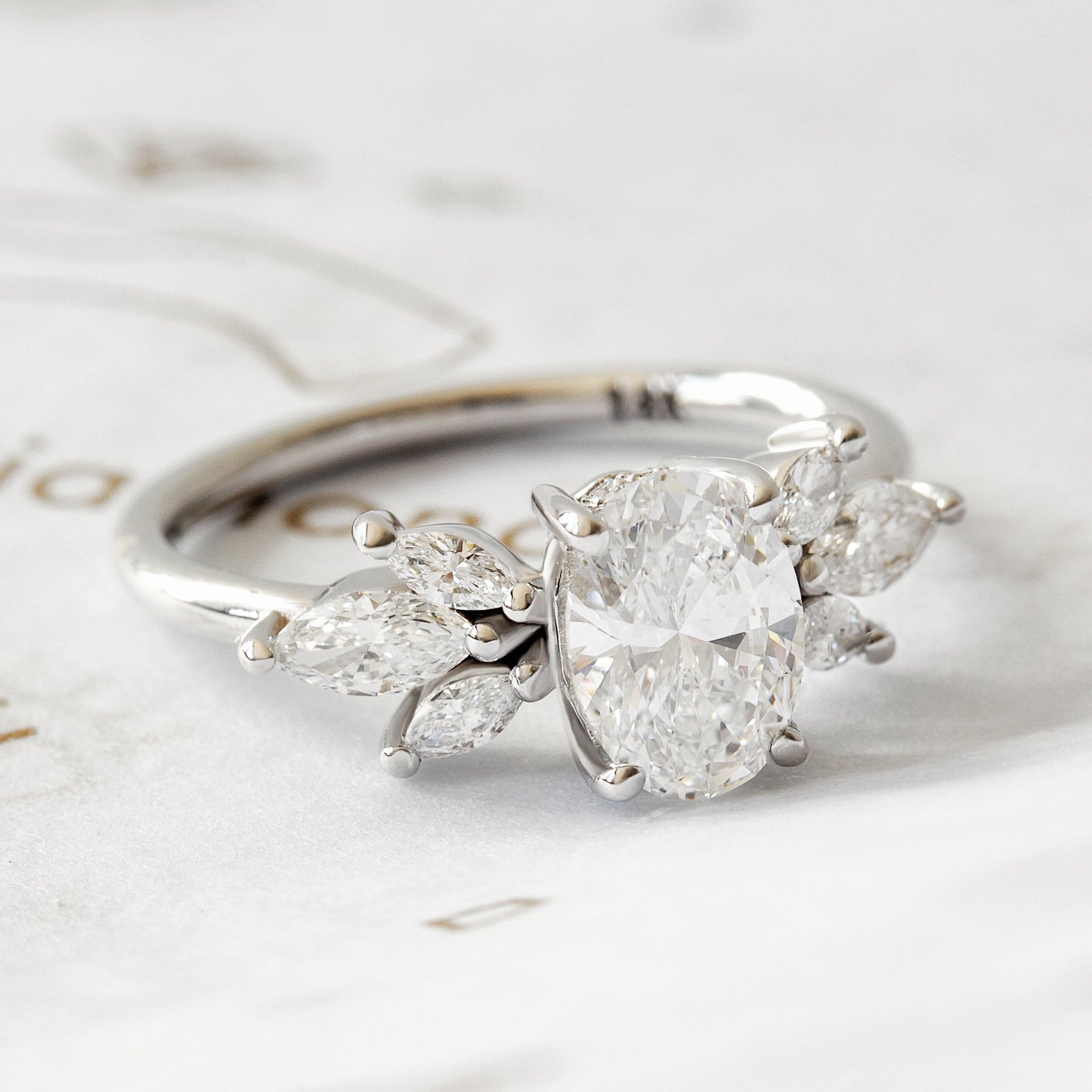 Oval Cluster Lab Grown Diamond Engagement Ring