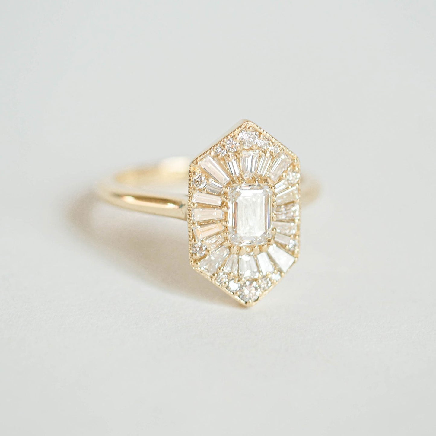 0.56 CT Emerald Cut Ballerina Art Deco Moissanite Diamond Engagement Ring