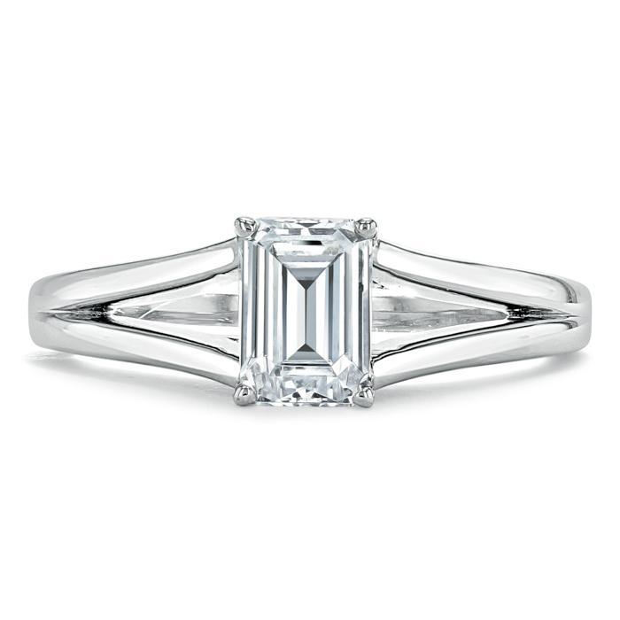 0.75 CT Emerald Cut Solitaire Split Shank Moissanite Engagement Ring 1