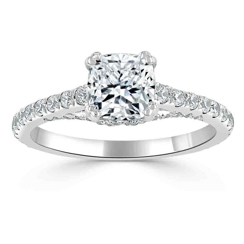 1.0 CT Cushion Cut Hidden Halo Pave Moissanite Engagement Ring 2