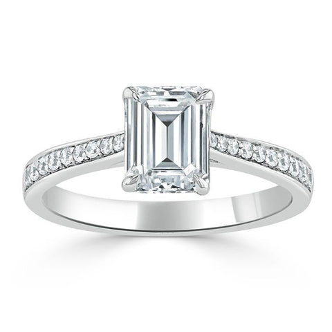 1.0 CT Emerald Cut Solitaire Channel Pave Moissanite Engagement Ring 2